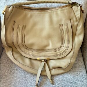 Chloe Taupe/Cream Leather Hobo Bag with Gold Hardware